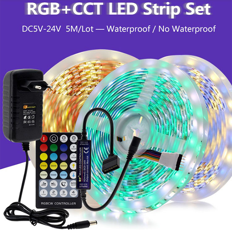 DC12V 16.4ft/5M SMD5050 RGB+CCT LED Strip Light Kit, With 28Key RF Remote Controller,60LEDs/M, Color Changing LED Strip Light